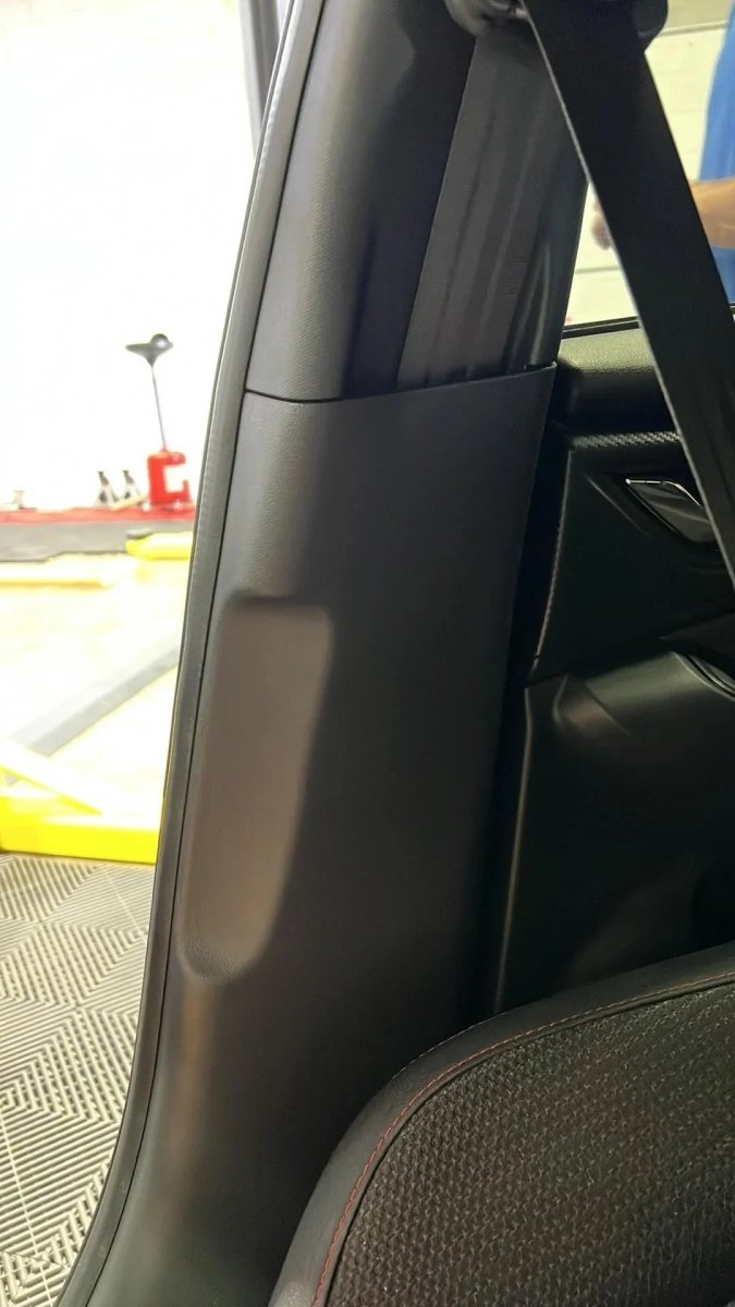 3D Carbon Seatbelt / Pillar Panel Protection Kit (Scuff Guard) - 2022+ WRX - JDMuscleInterior - VinylSFB22WRXSB3DBK