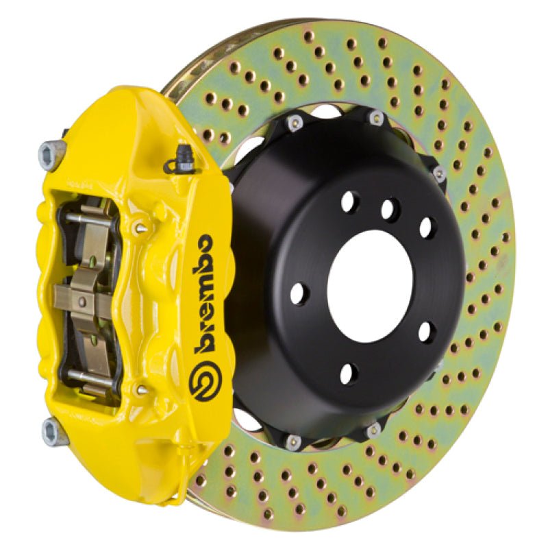 Brembo 08 - 14 WRX STI Rear GT BBK 4 Piston Cast 345x28 2pc Rotor Drilled - Yellow | 2P1.8020A5 - JDMuscleBrake Rotorsbrb2P1.8020A5