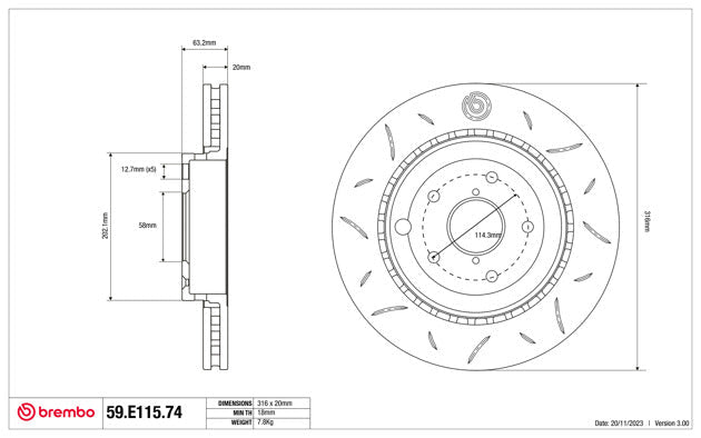 Brembo 2011 WRX STI AWD Rear TY3 Sport Disc Rotor - 316X20 | 59.E115.74 - JDMuscleBrake Rotorsbrb59.E115.74