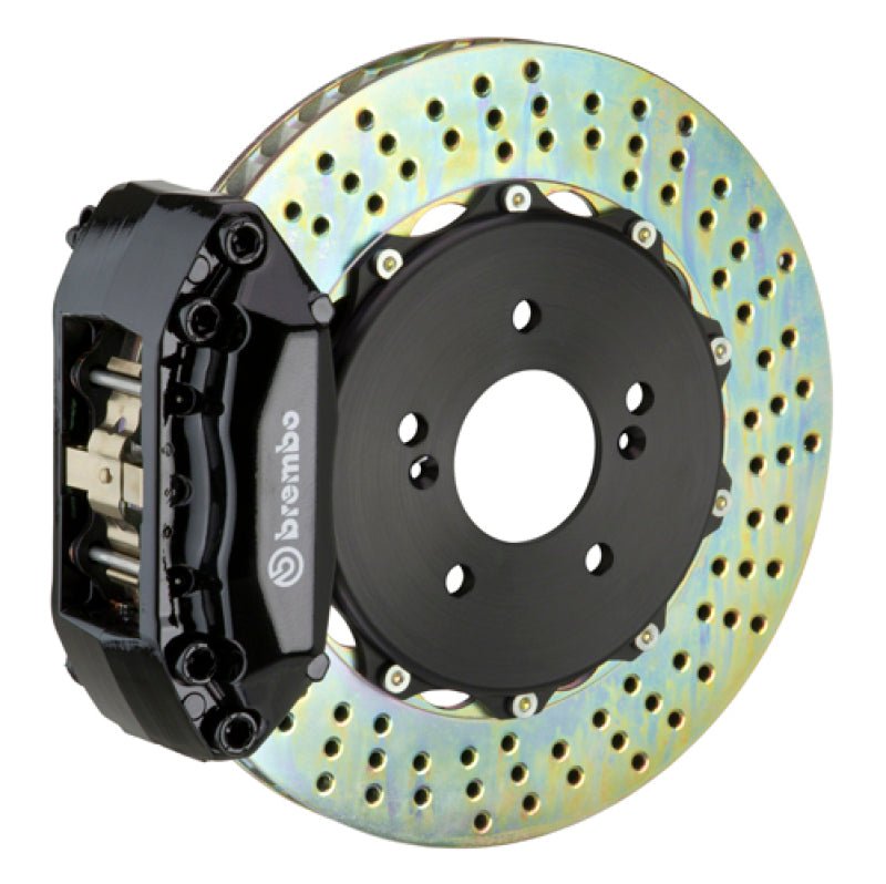 Brembo 99 - 05 Honda S2000 Front GT BBK 4 Piston Cast 2pc 328x28 2pc Rotor Cross - Drilled Black - JDMuscleSPKbrb1A1.6016A1