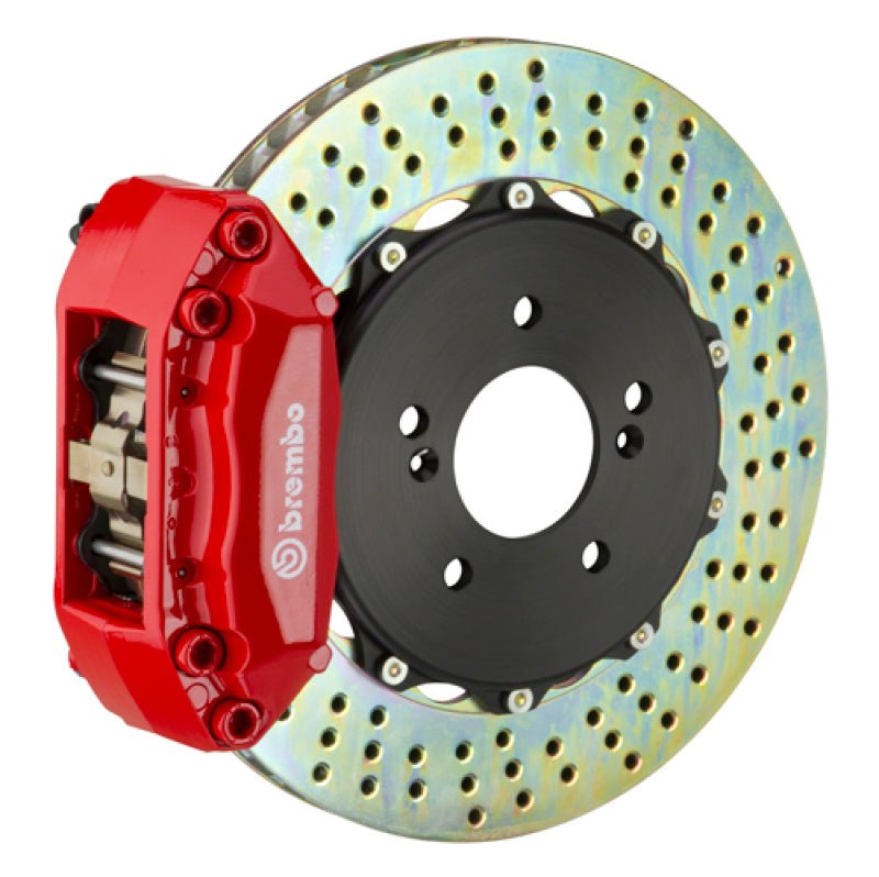 Brembo 99 - 05 Honda S2000 Front GT BBK 4 Piston Cast 2pc 328x28 2pc Rotor Cross - Drilled Red - JDMuscleSPKbrb1A1.6016A2