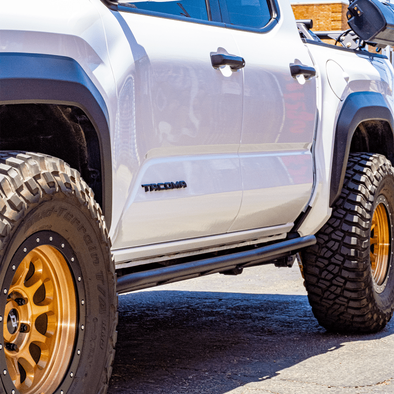 Cali Raised LED 2024+ Toyota Tacoma Trail Ed Rock Sliders – Double Cab Short Bed, No Kick Out, Powder Coat Finish | calCR4068 - JDMuscleSPK800397
