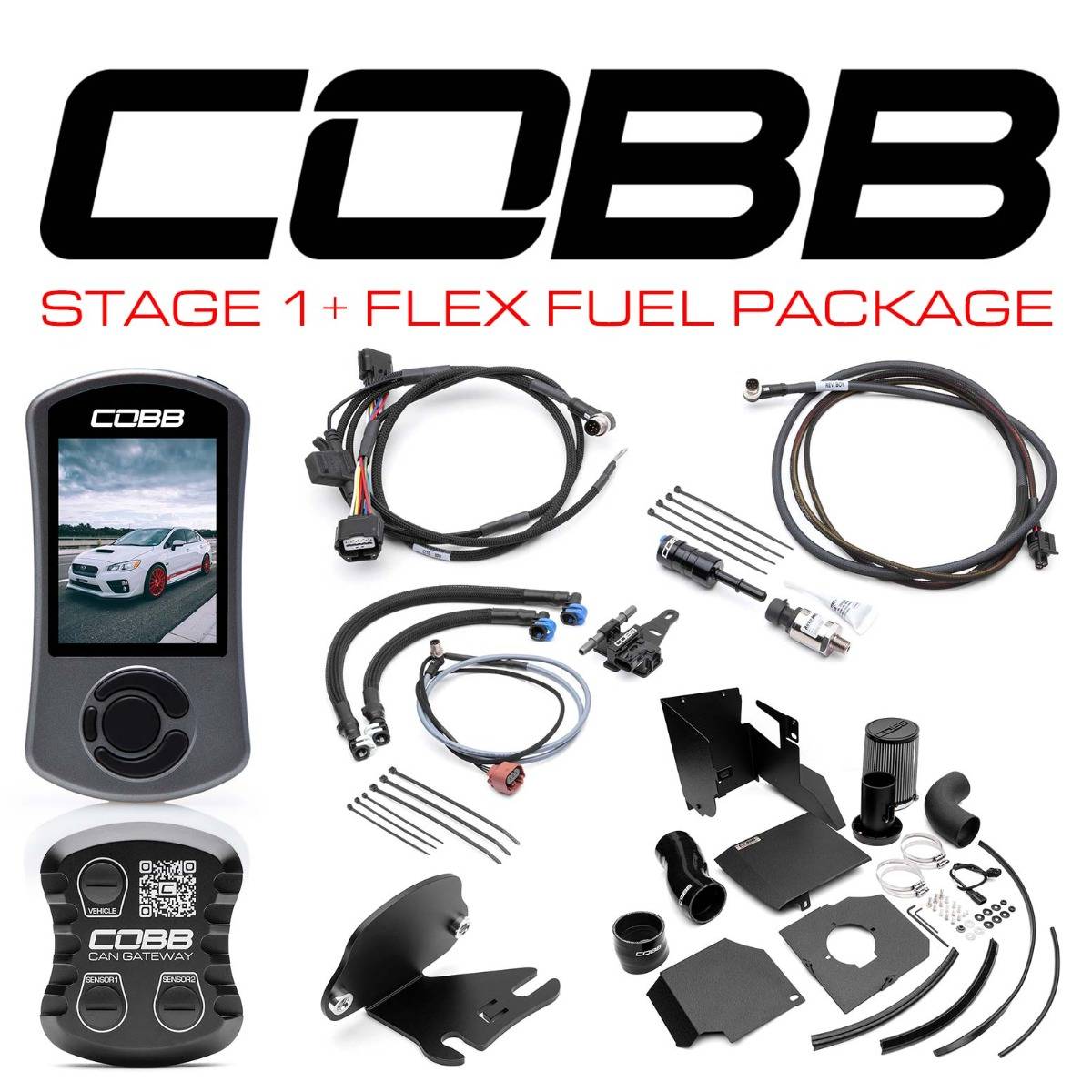 Cobb 15 - 17 WRX Stage 1+ CAN Flex Fuel Power Package - SF Intake - JDMuscleFlex FuelcobbSUB0041W1P-1FF