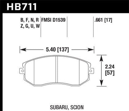 Hawk 11-14 WRX / 13-22 BRZ / 2013 Legacy 2.5i / 2013 Crosstrek Ceramic Front Brake Pads | HB711Z.661