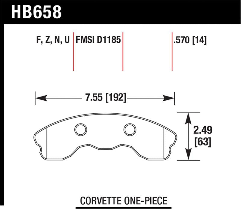 Hawk Performance DTC - 70 High - Performance Street Brake Pads for Chevrolet Corvette (Front, Part Number: hawkHB658U.570) | hawkHB658U.570 - JDMuscleSPK261668