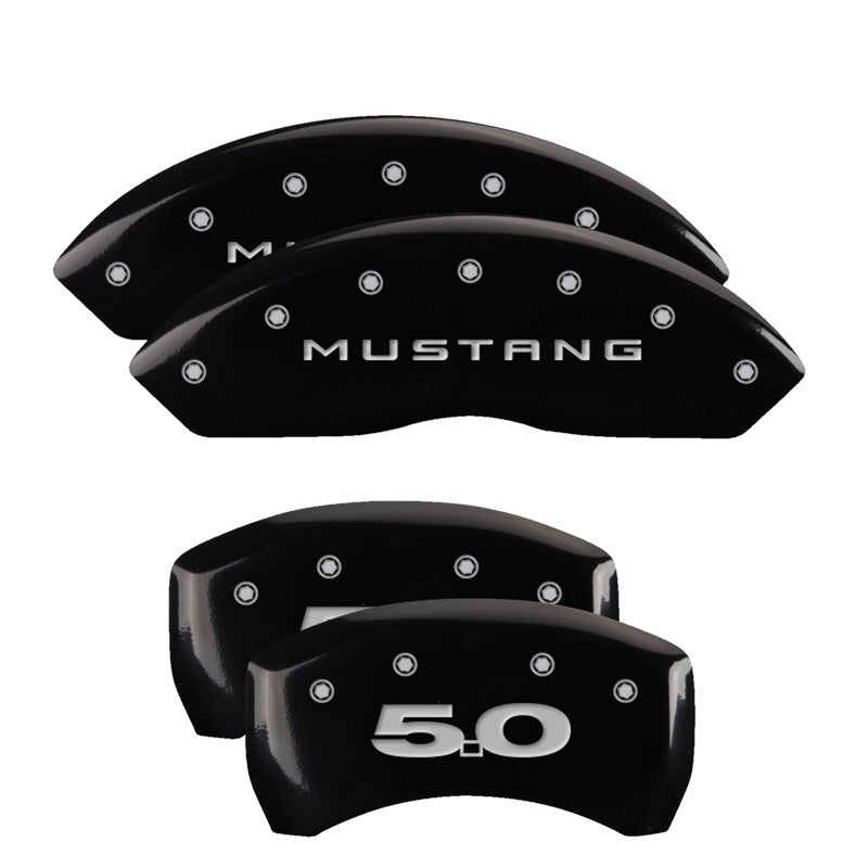 MGP 4 Caliper Covers Engraved Front Mustang Engraved Rear 50 Black finish silver ch - JDMuscleShop the look 2mgp10198SM50BK