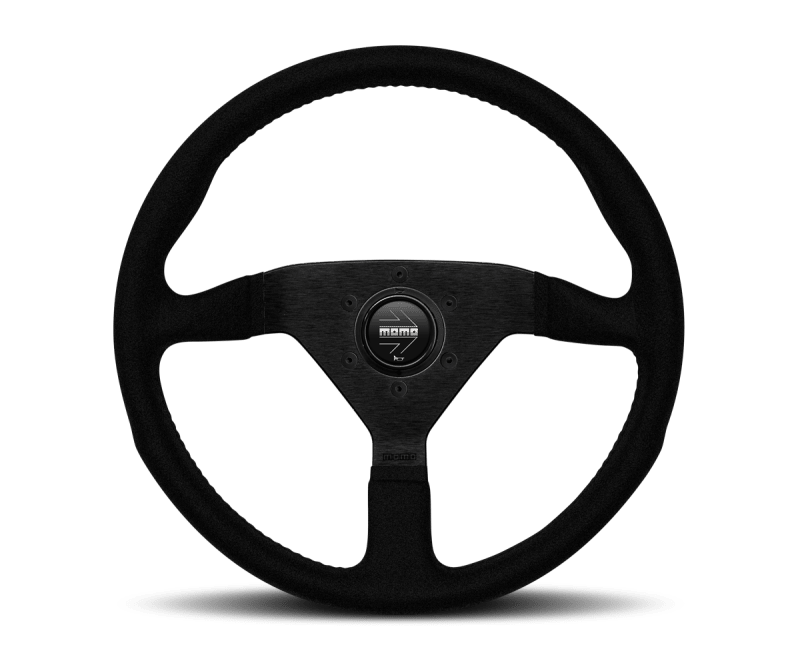 Momo Montecarlo Alcantara Steering Wheel 320 mm - Black/Black Stitch/Black Spokes - JDMuscleSPKmomMCL32AL1B