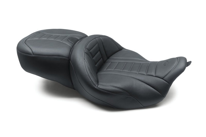 Mustang 08 - 21 Harley Electra Glide/Rd Glide/Rd King 1PC Seat Deluxe - Black w/ Grey Stitching - JDMuscleShop the look 2mmp79006GM