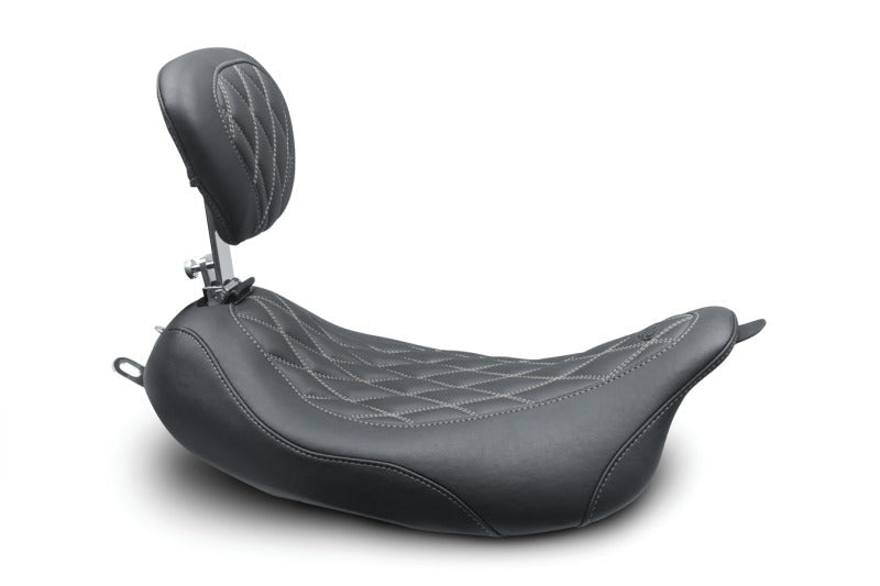 Mustang 08 - 21 Harley Wide Tripper FL Touring Pass Seat w/ Dr Backrest, Grey Diamond Stitch - Black - JDMuscleShop the look 2mmp79727GM