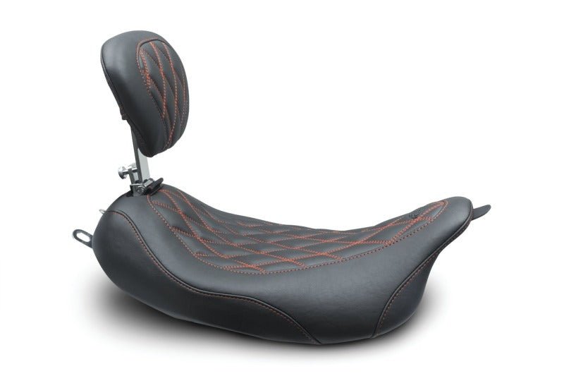 Mustang 08 - 21 Harley Wide Tripper FL Touring Pass Seat w/ Dr Backrest, Red Diamond Stitch - Black - JDMuscleShop the look 2mmp79727AB