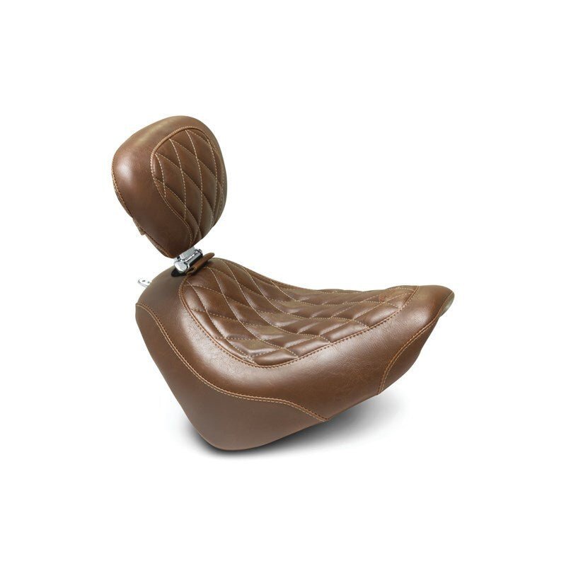 Mustang 18 - 21 Harley Fat Bob Wide Tripper Solo Seat w/Driver Backrest Diamond Stitch - Brown - JDMuscleShop the look 2mmp83013