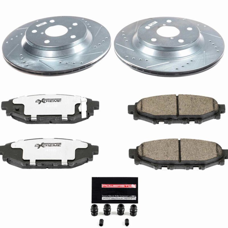 PowerStop Z26 Street Warrior Brake Upgrade Kit for 2024 Subaru Impreza Rear - High Performance Drilled & Slotted Rotors with Carbon - Fiber Ceramic Pads - JDMuscleSPK873172