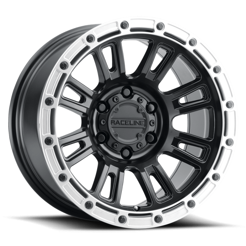 Raceline 956BS Compass 17x8in / 5x114.3 BP / 30mm Offset / 72.62mm Bore - Black & Silver Lip Wheel - JDMuscleSPK592615