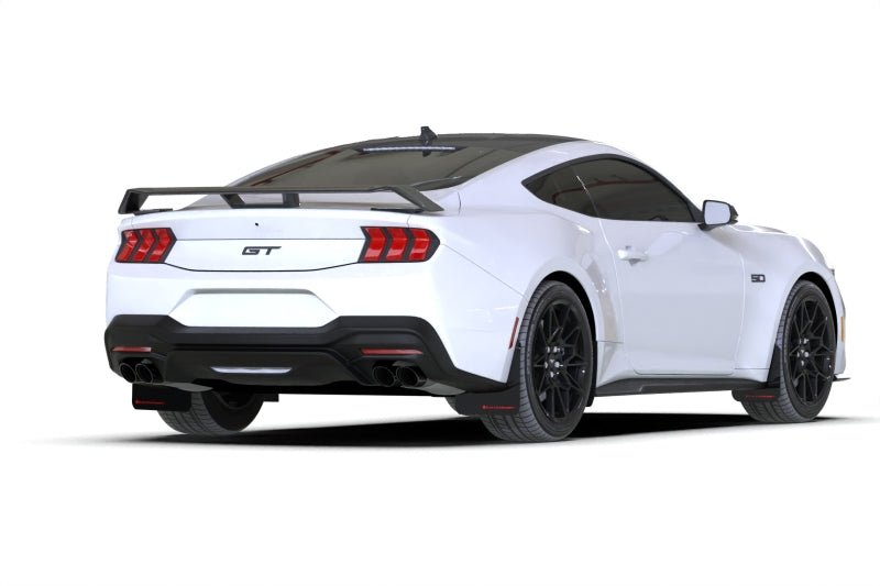 Rally Armor 2024+ Ford Mustang Black UR Mud Flap with Red Logo | ralMF126 - UR - BLK - RD - JDMuscleSPK848954