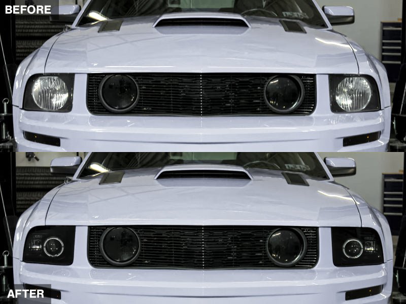Raxiom 05 - 09 Ford Mustang Halogen 2010 Style LED Halo Headlights - Blk Hsng| Clear Lens/Excludes GT500 - JDMuscleShop the look 2rax101682