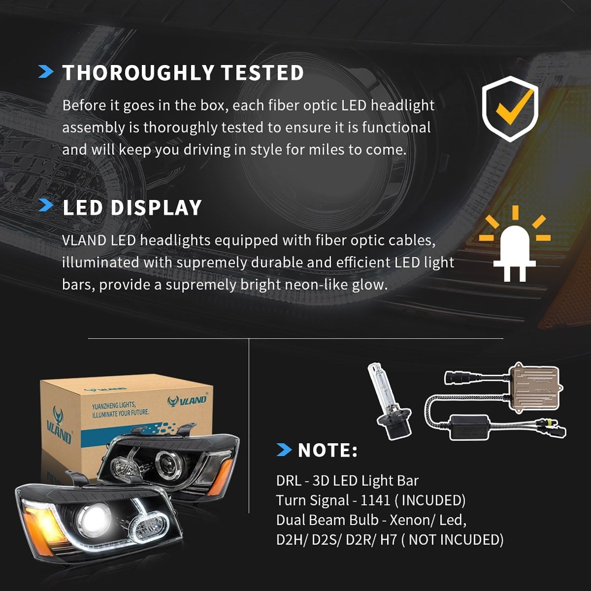 VLAND 01 - 07 Highlander 1st Gen XU20 | Fit For US Models LED Projector Headlights - JDMuscleHeadlightYAA-HLD-0264LHD-P01LHDDual Beam Black Housing