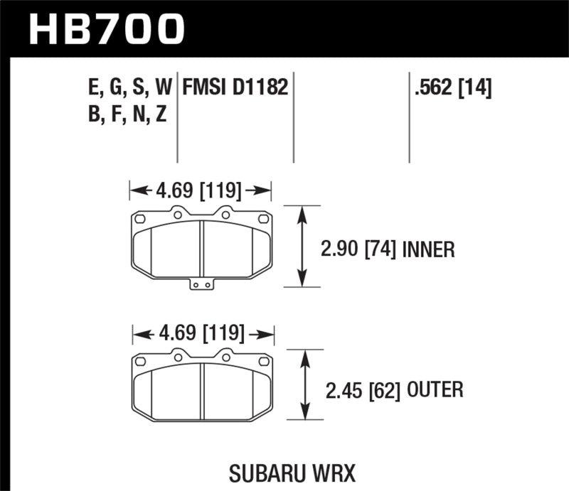 Hawk 06-07 Impreza WRX DTC-60 Front Race Brake Pads | HB700G.562