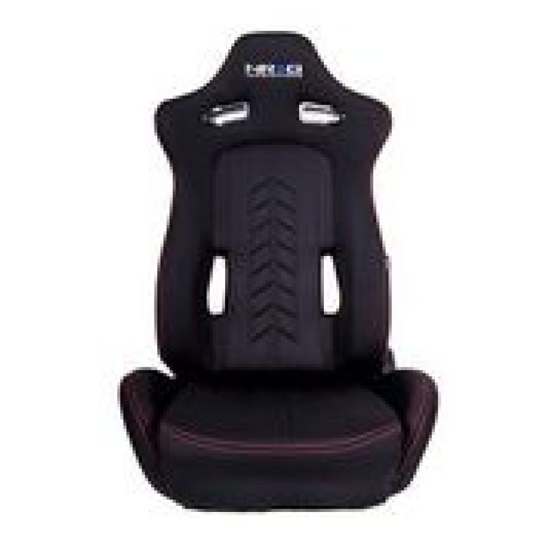 NRG Sport Seats | Pair Cloth w/NRG Logo & NRG Arrow Cushion Imprint - Black w/Red Stitch