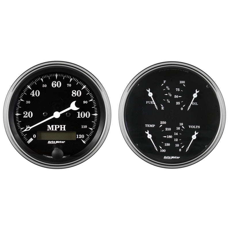 Auto Meter 2 pc. Gauge Kit Quad & Speedometer 5in Old Tyme Black Universal | 1703 - JDMuscleMulti Gaugesatm1703