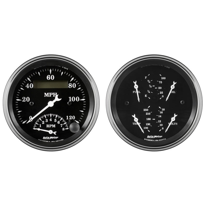 Auto Meter 2 pc. Gauge Kit Quad & Tach/Speedo 3 3/8in Old Tyme Black Universal | 1720 - JDMuscleMulti Gaugesatm1720