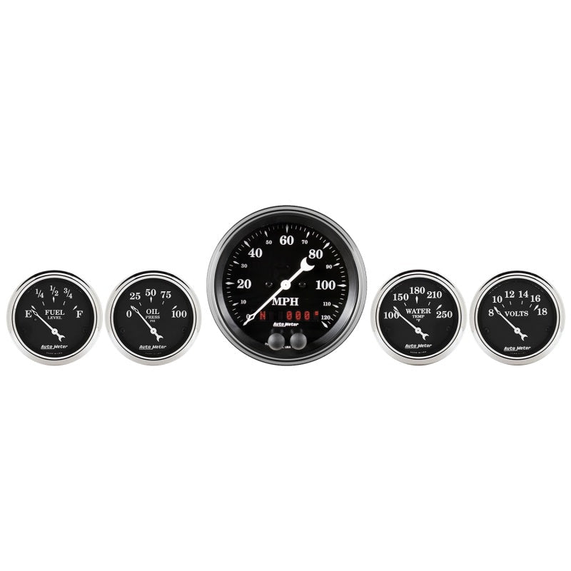 Auto Meter 5 pc. Gauge Kit 3 3/8in & 2 1/16in GPS Speedometer Old Tyme Black Universal | 1750 - JDMuscleMulti Gaugesatm1750