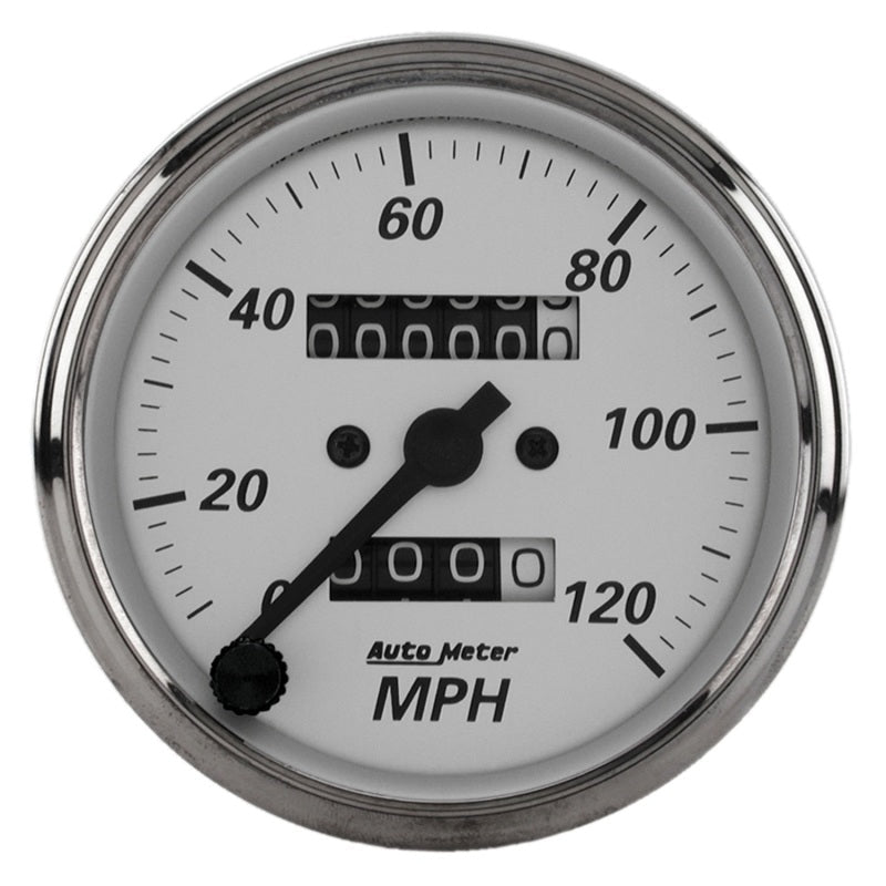 Autometer 3 - 1/8in Silver Bezel/White Face 120mph Mechanical In - Dash Tacho/Speedometer w/ Trip Gauge Universal | 1993 - JDMuscleMulti Gaugesatm1993