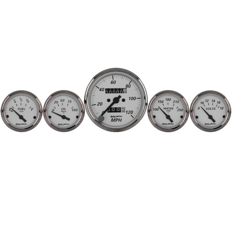 Autometer Silver 5 Pc Kit Box w/ Mech. Speedo / Elec Oil Pressure / Water Temp / Volt / Fuel Level Universal | 1901 - JDMuscleMulti Gaugesatm1901