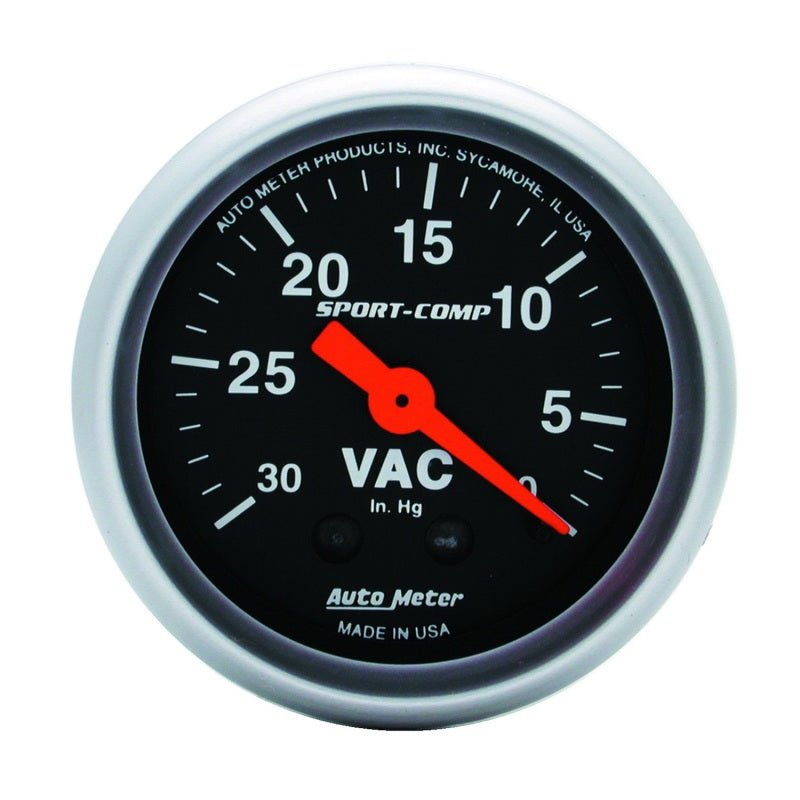 Autometer Sport - Comp 2 - 1/16in. 30 IN HG Mechanical Vacuum Gauge Universal | 3384 - JDMuscleBoost Gaugesatm3384