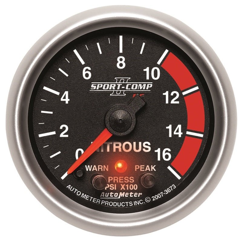Autometer Sport - Comp II Pro Control 52mm 1600 PSI Nitrous Pressure Gauge Universal | 3675 - 00406 - JDMusclePressure Gaugesatm3673