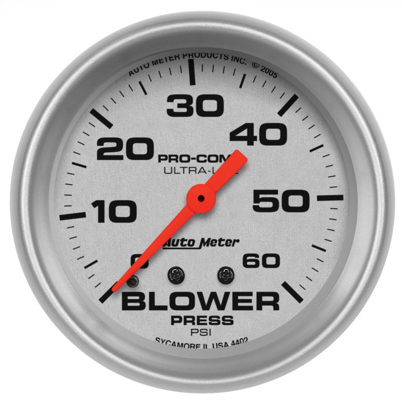 Autometer Ultra - Lite 2 - 5/8in Blower Pressure Gauge 60PSI / Mechanical Universal | 4402 - JDMusclePressure Gaugesatm4402