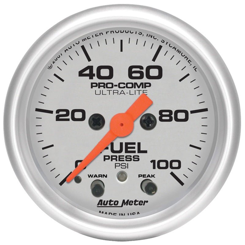 Autometer Ultra - Lite 52mm 0 - 100 PSI Fuel Pressure w/ Peak Memory Warning Gauge Universal | 4371 - JDMuscleFuel Pressure Regulator Gaugesatm4371