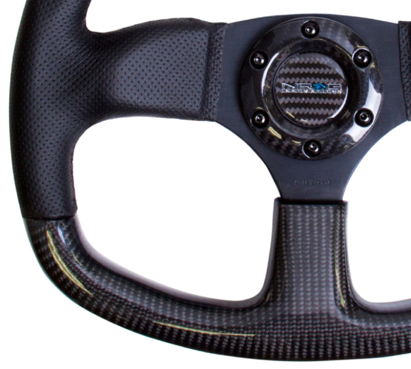 NRG Carbon Fiber Steering Wheel | 320mm Flat Bottom & Leather Trim w/Black Stitching