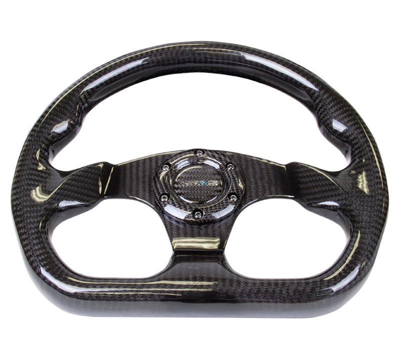 NRG Carbon Fiber Steering Wheel | 320mm Flat Bottom w/Shiny Black Carbon