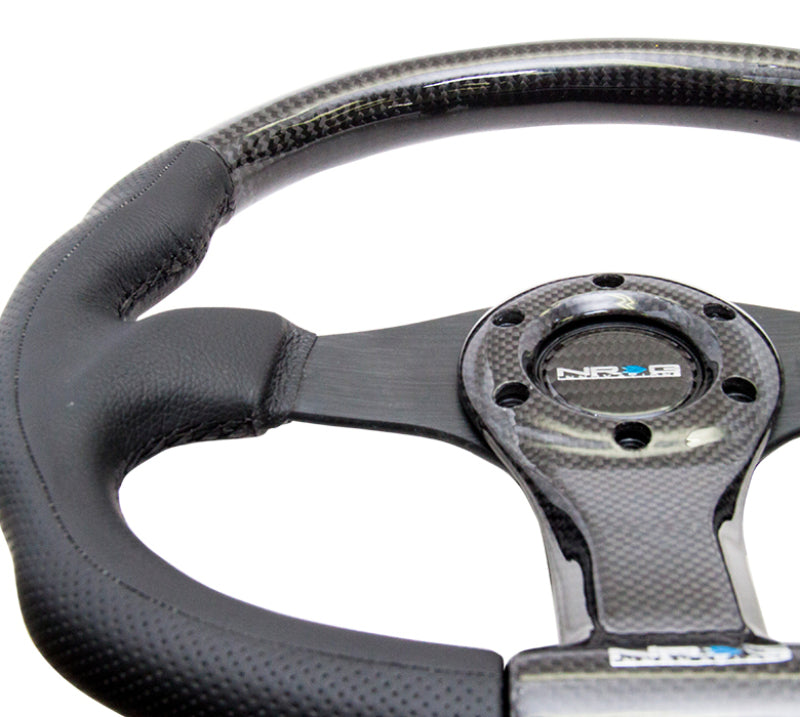 NRG Carbon Fiber Steering Wheel | 350mm Oval Shape Black w/Leather Trim