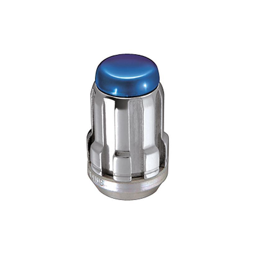McGard Tuner Style Cone Seat Lug Nuts / Chrome w/ Blue Caps / Bulk Box | 65002BC