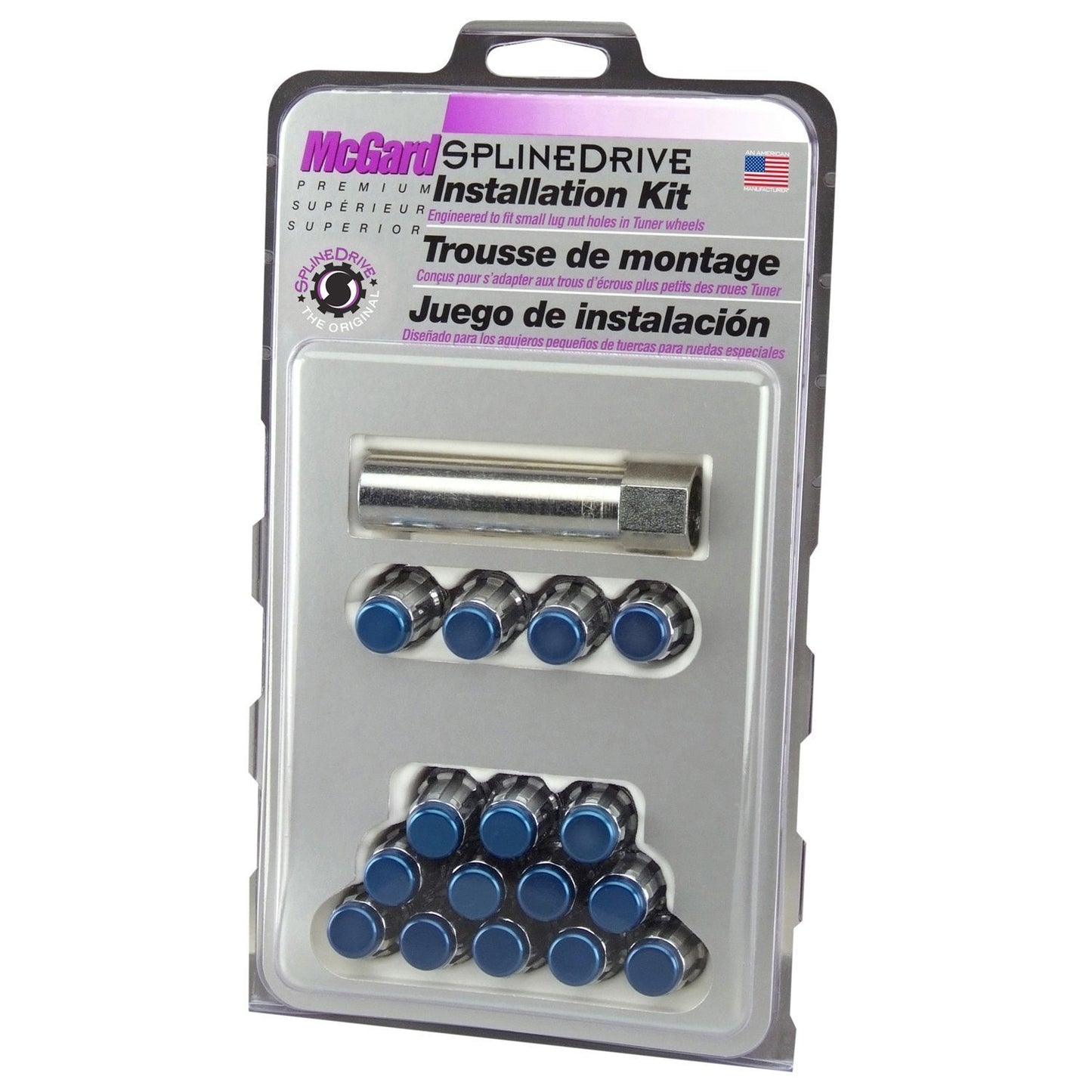 McGard Tuner Style Cone Seat Wheel Installation Kit / Chrome w/ Blue Cap / Clamshell | 65457BCC