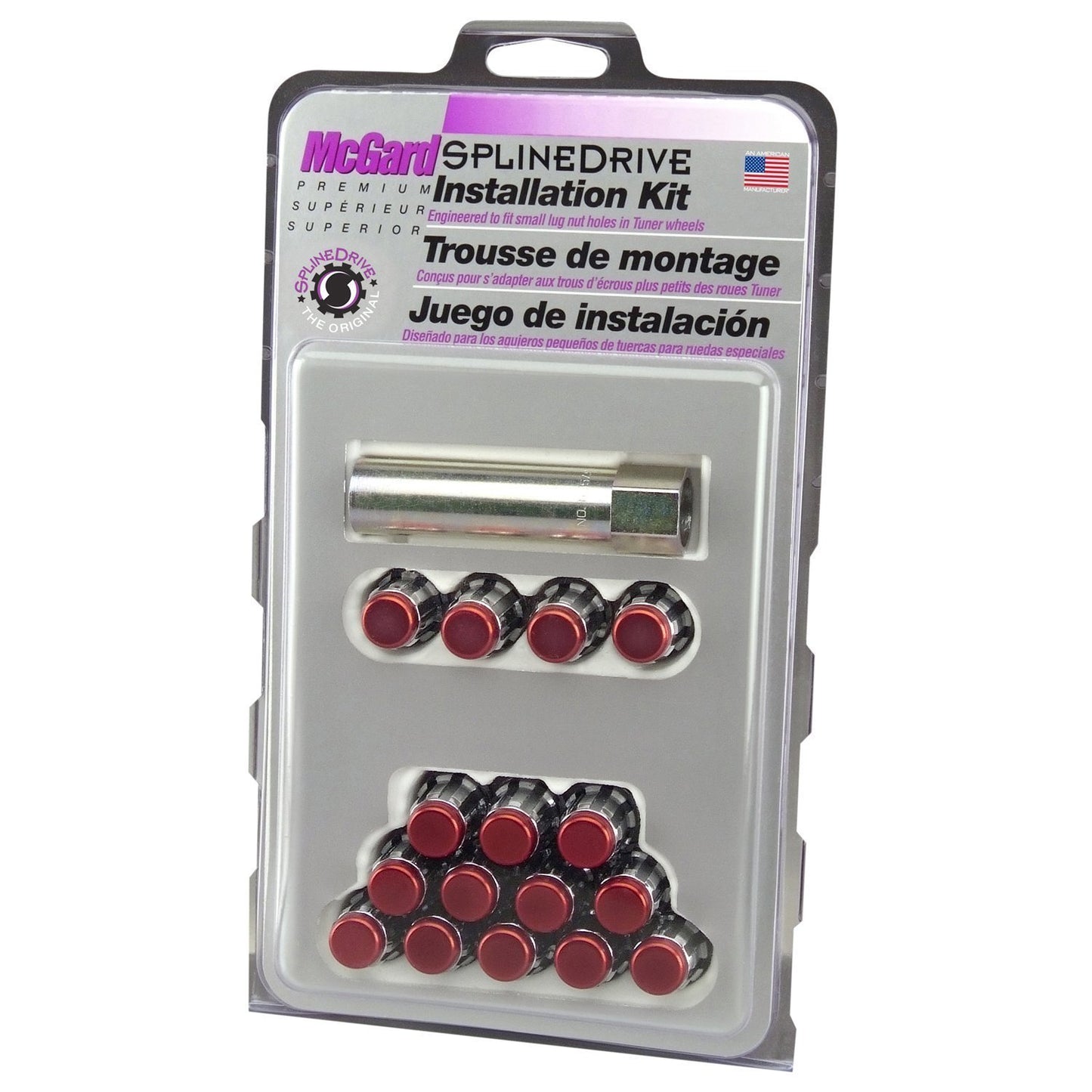 McGard Tuner Style Cone Seat Wheel Installation Kit / Chrome w/ Red Cap / Clamshell | 65454RCC