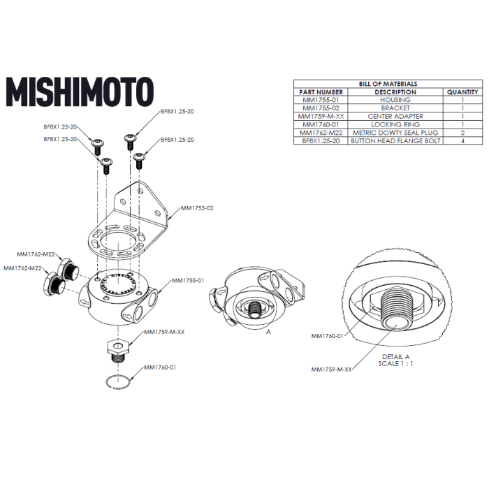 Mishimoto M22 x 1.5 Remote Oil Filter Mount Black Universal | MMOC-RFH-M22BK - JDMuscleOil Feed Lines and FittingsmisMMOC-RFH-M22BK