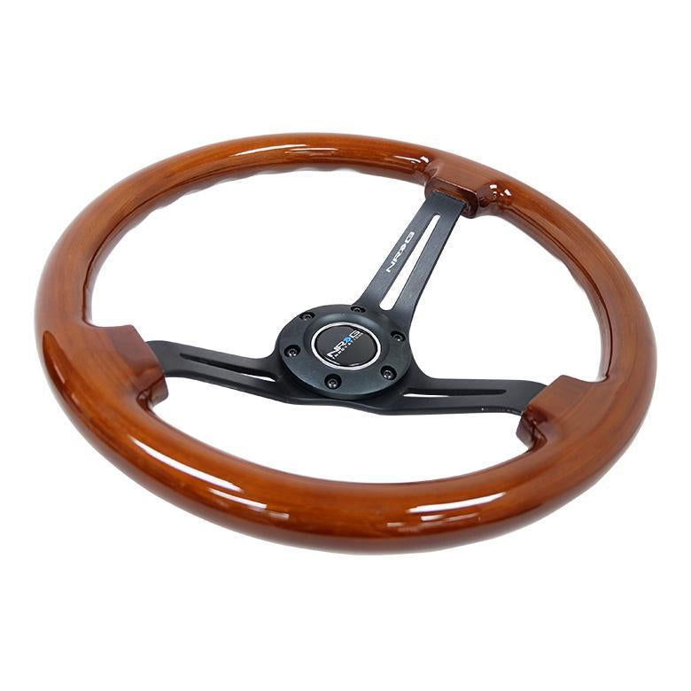 NRG Brown Wood Steering Wheel 3in Deep 350mm Black Matte - Universal | RST-018BR-BK