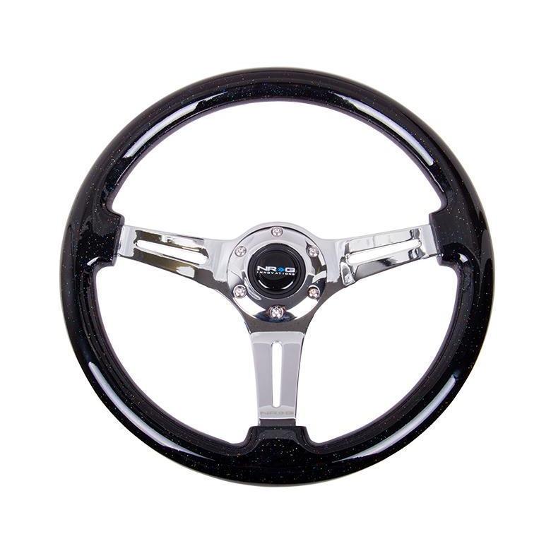 NRG Classic Black Sparkle Wood Grain w/ Chrome Center Steering Wheel - Universal | ST-015CH-BSB