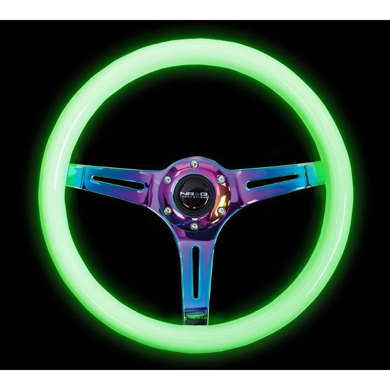 NRG Classic Glow Green Wood Grain w/ NeoChrome Center Steering Wheel - Universal | ST-015MC-GL