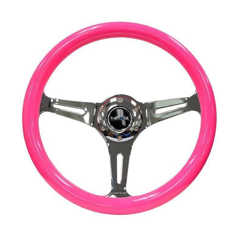 NRG Classic Neon Pink Wood Grain Steering Wheel - Universal | ST-015CH-NPK