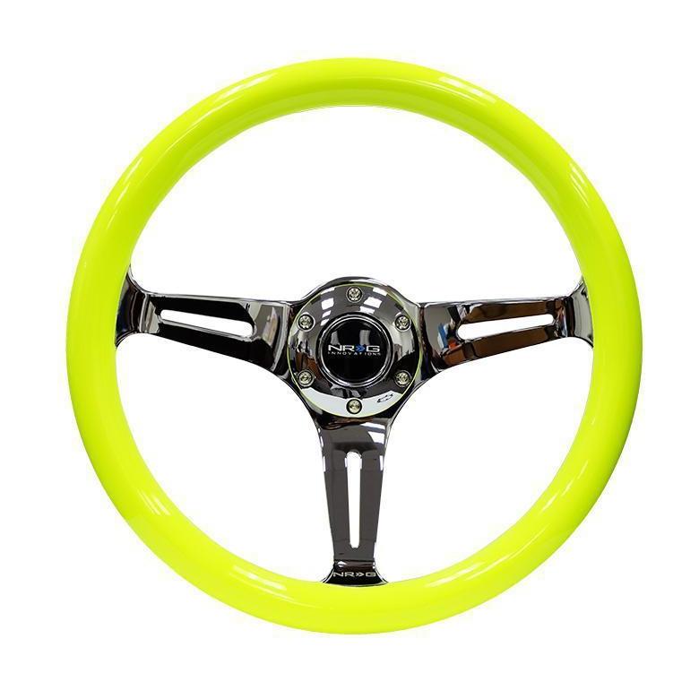 NRG Classic Neon Yellow Wood Grain Steering Wheel - Universal | ST-015CH-NYW