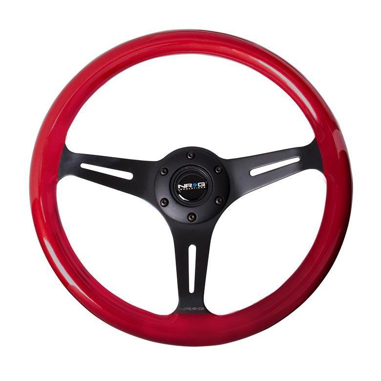 NRG Classic Red Wood w/ Black Center Grain Steering Wheel - Universal | ST-015BK-RD