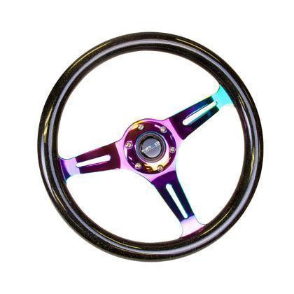 NRG Classic Sparkle Black Wood Grain w/ NeoChrome Center Steering Wheel - Universal | ST-015MC-BSB