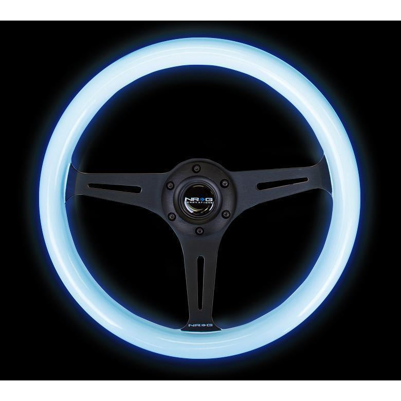 NRG Classic White Wood Glowing Blue Grain Steering Wheel - Universal | ST-015BK-GL/BL