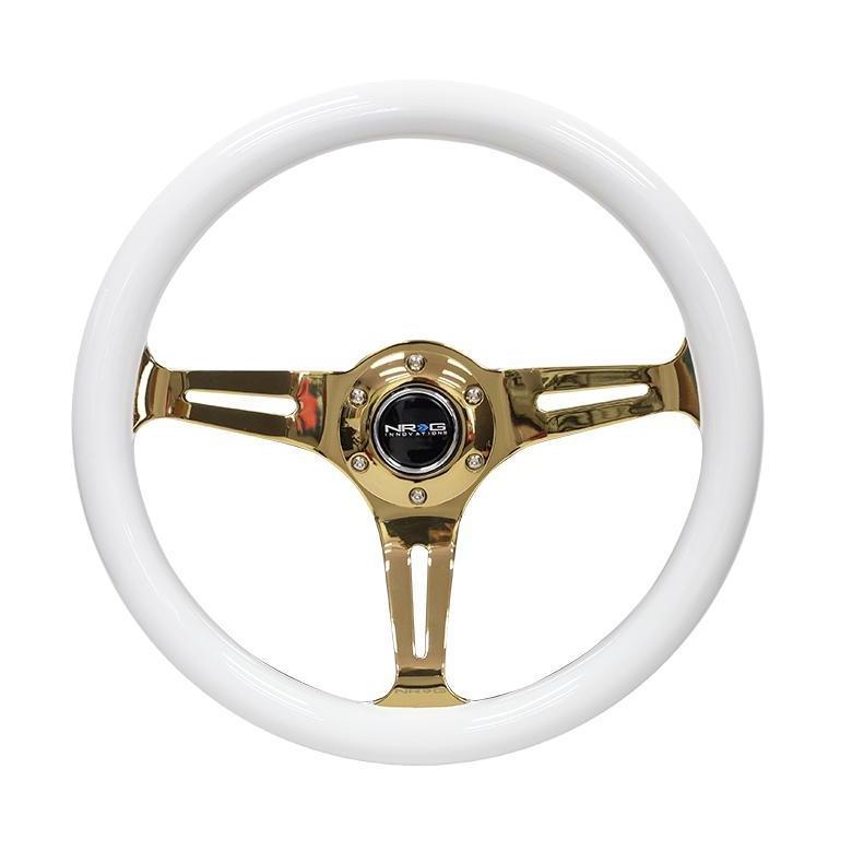 NRG Classic White Wood Grain w/ Chrome Gold Center Steering Wheel - Universal | ST-015CG-WT