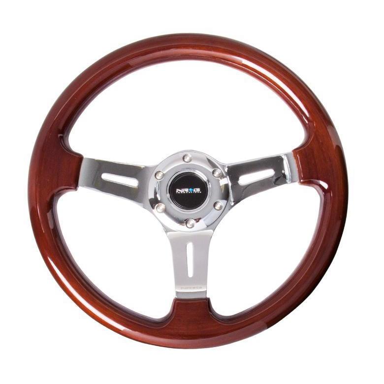 NRG Classic Wood Grain w/ Chrome Center Steering Wheel - Universal | ST-015-1CH