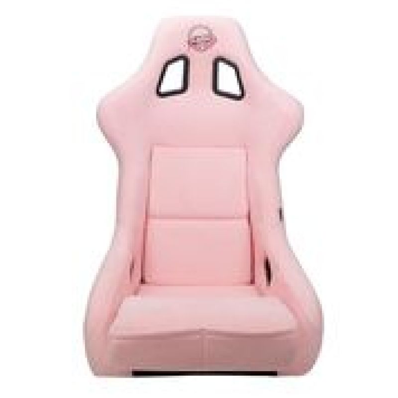 NRG FRP Bucket Seat PRISMA Edition w/ Pearlized Back/ Pink Alcantara w/ Phone Pockets - Large - JDMuscleSeats392765