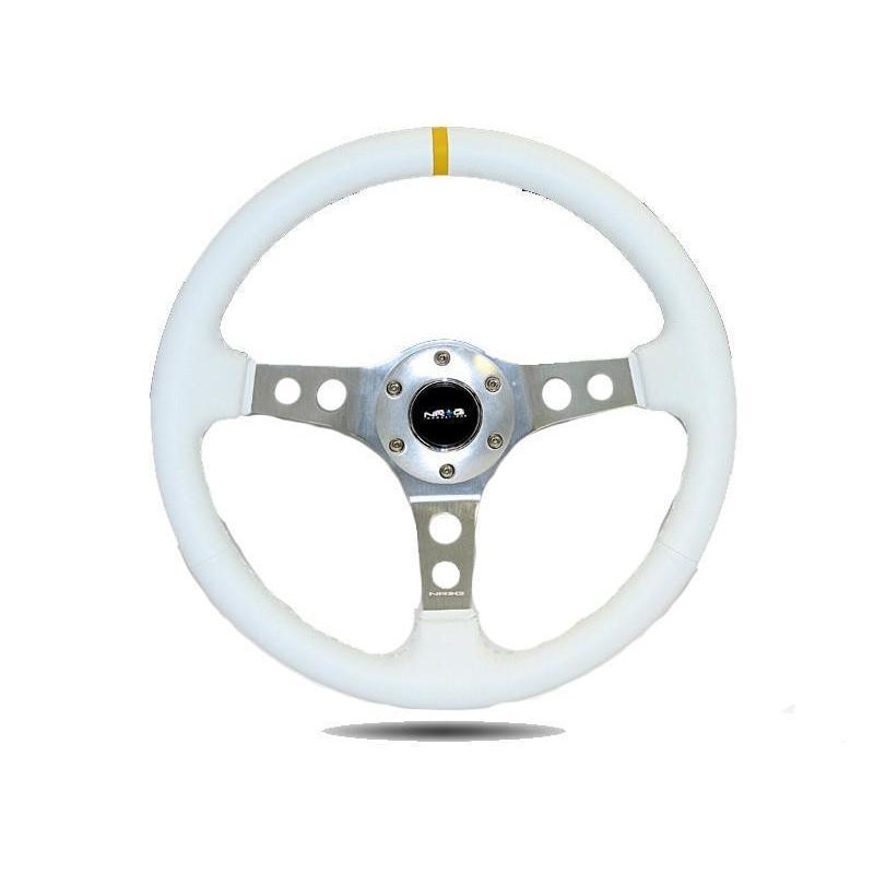 NRG Sport 2in Deep Steering Wheel 350mm White Leather w/ White Stitching - Universal | RST-006WT-Y